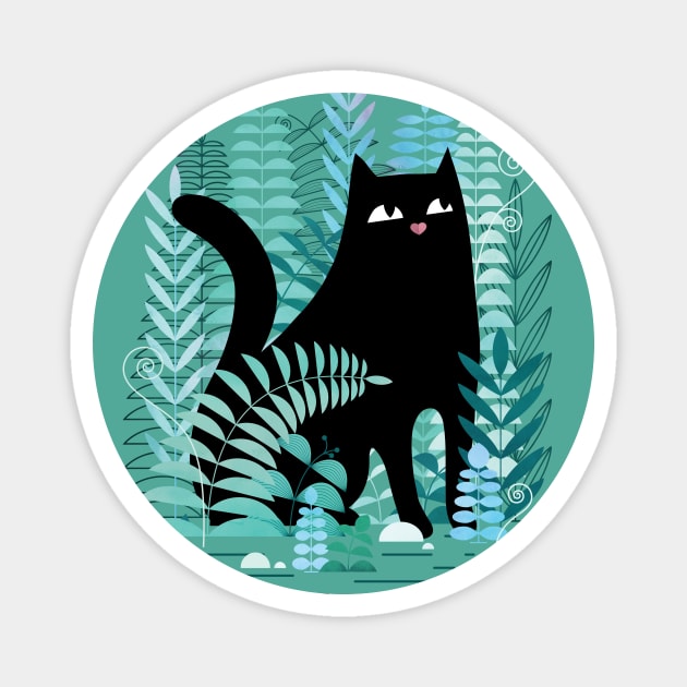 The Ferns (Black Cat on Green) Magnet by littleclyde